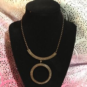 Crystal Pewter Colored Circle Statement Necklace